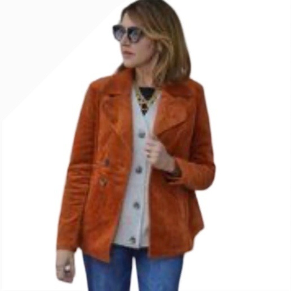 CAbi Professor Peacoat Burnt Orange Corduroy Double Breasted Blazer Sz L Fall